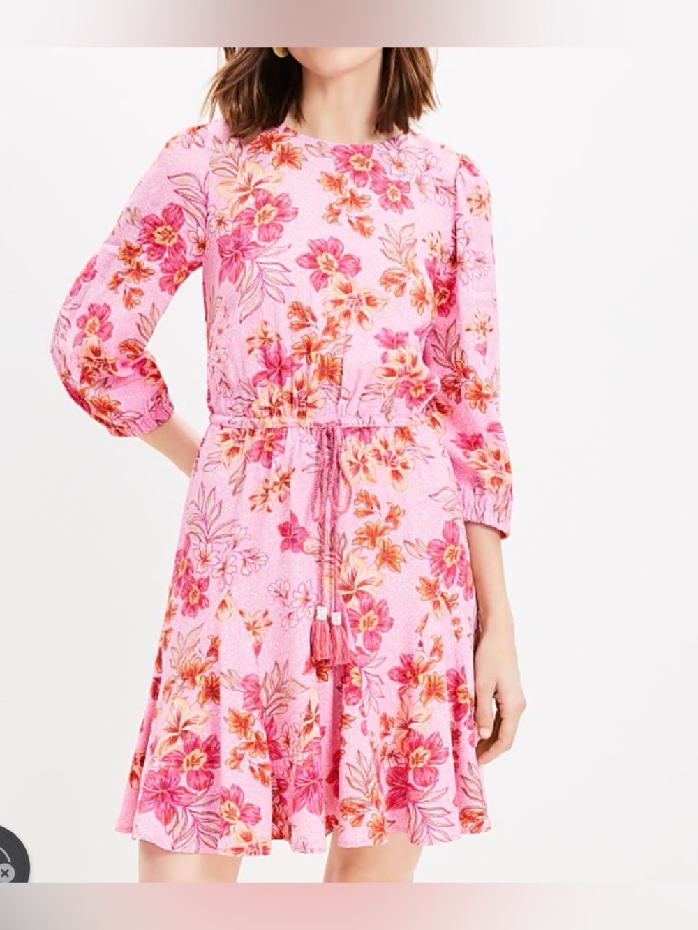 Loft Galet Puff Sleeve Mini Flare Dress
